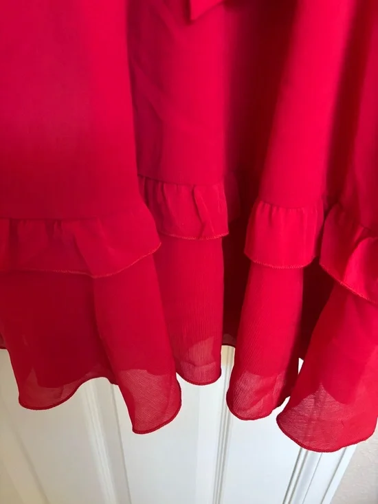 Red Tie-Front Ruffle Dress - Picture 6 of 12